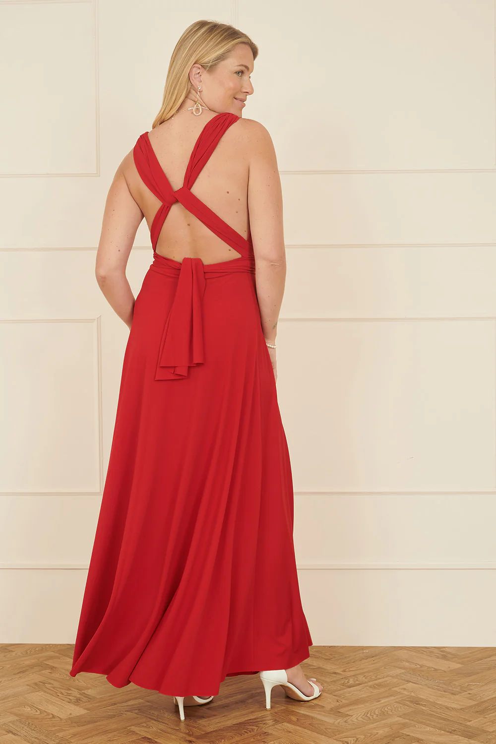 Yumi Red Jersey Stretch Multiway Midi Dress - Image 4