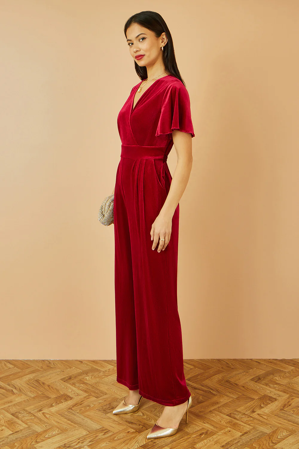 Yumi Red Jumpsuit With Angel Sleeves - Image 3