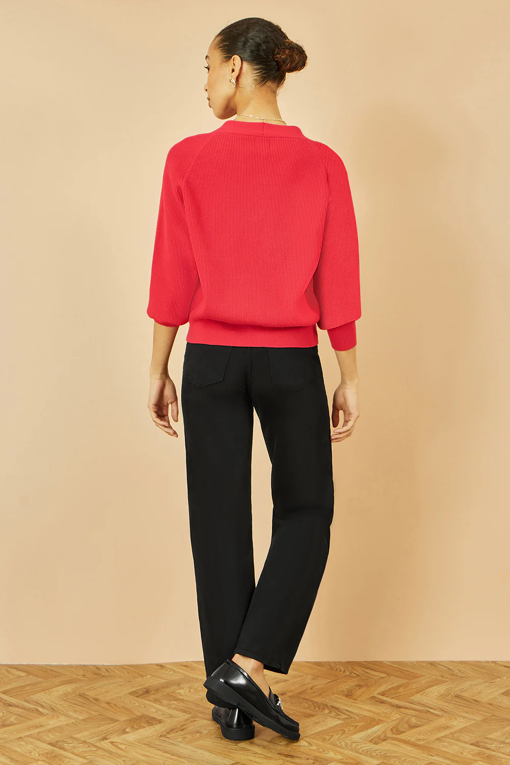 Yumi Red Relaxed Fit Cardigan With Stitch Detail - Image 3