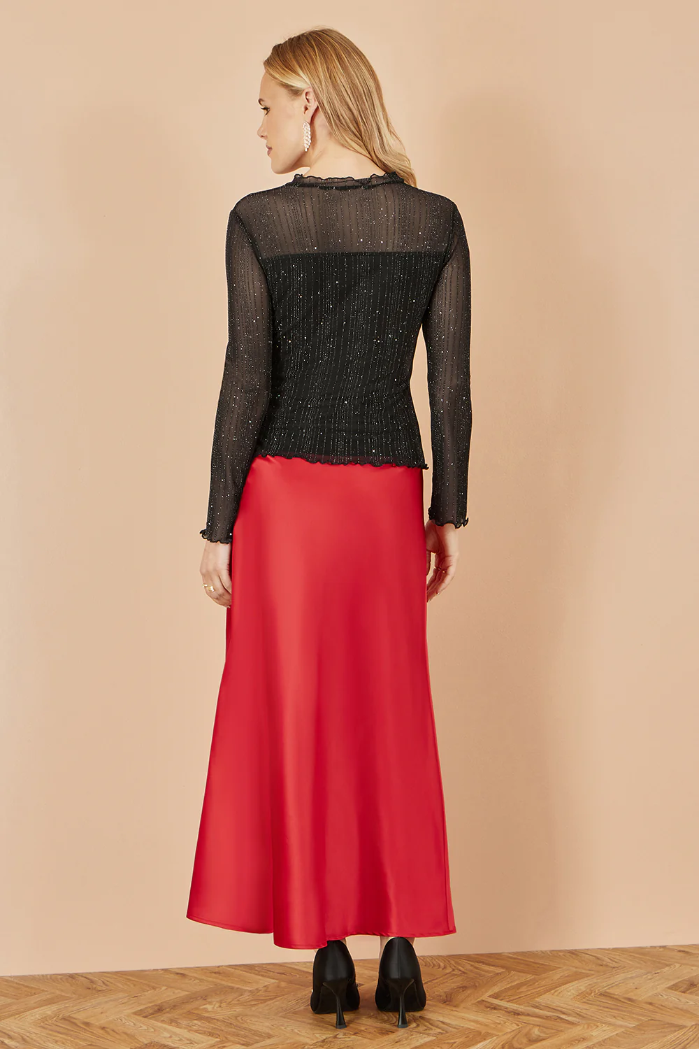 Yumi Red Satin Midi Skirt - Image 3