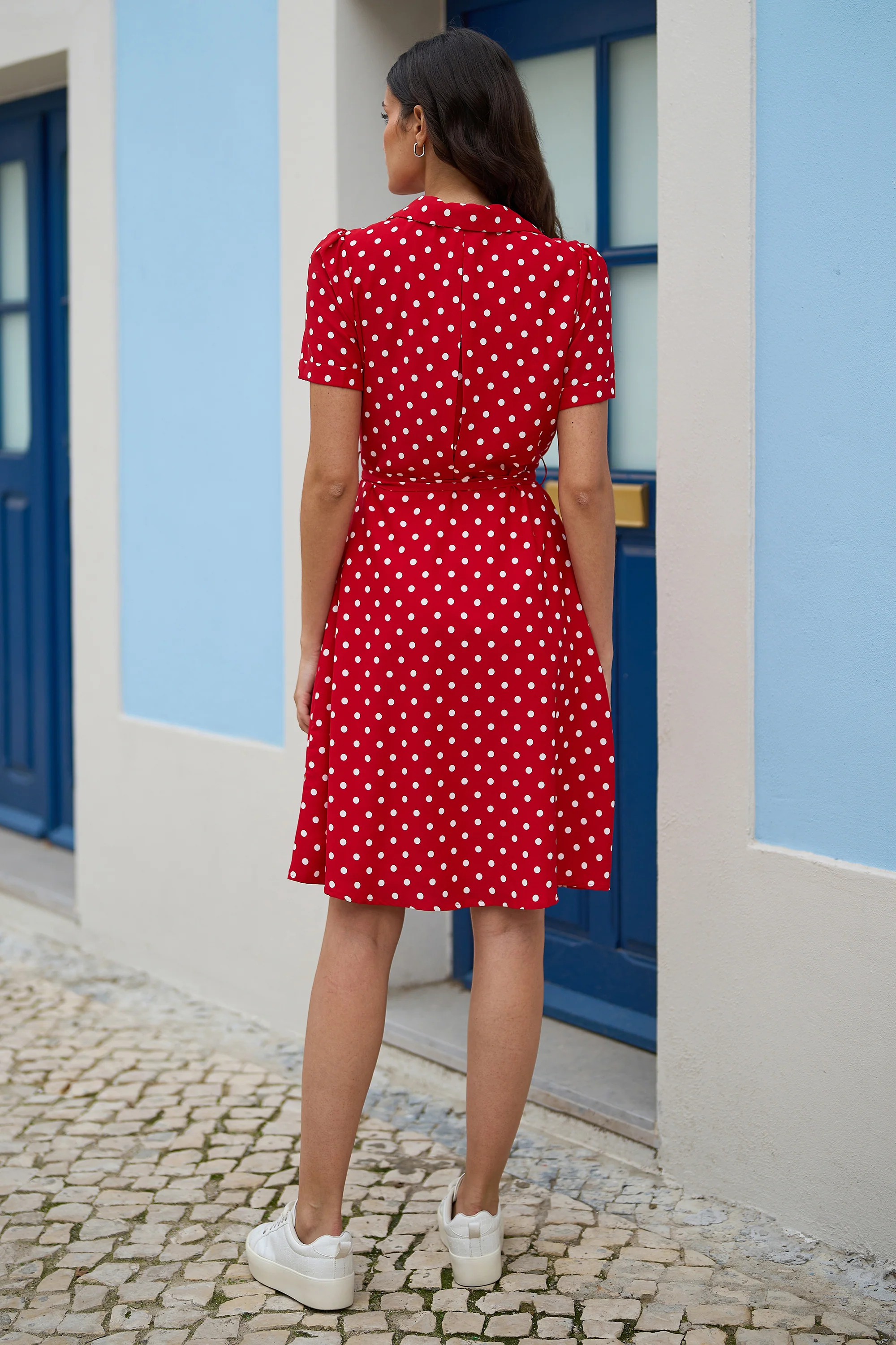 Yumi Red Spot Retro Shirt Dress - Image 5