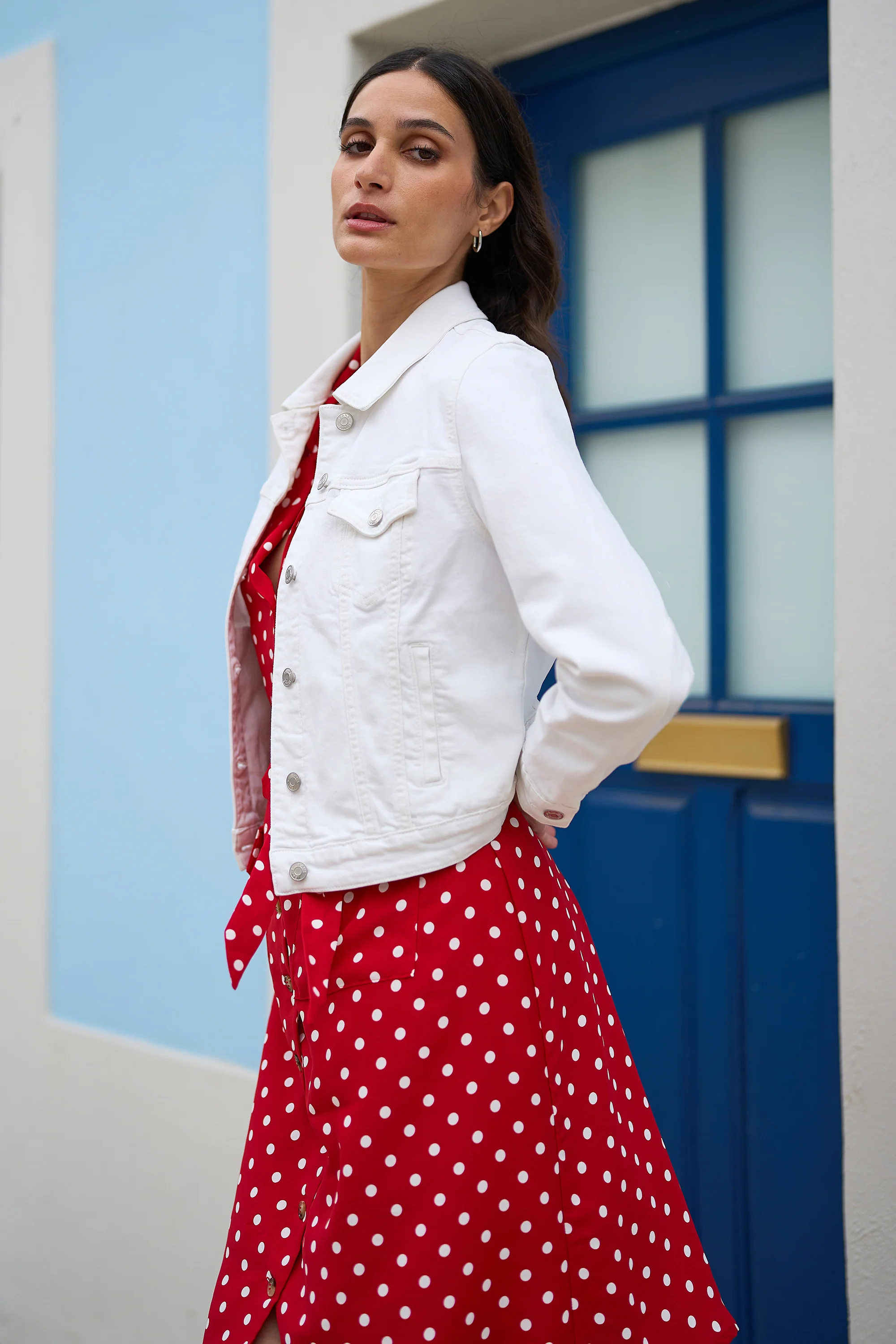 Yumi Red Spot Retro Shirt Dress - Image 6