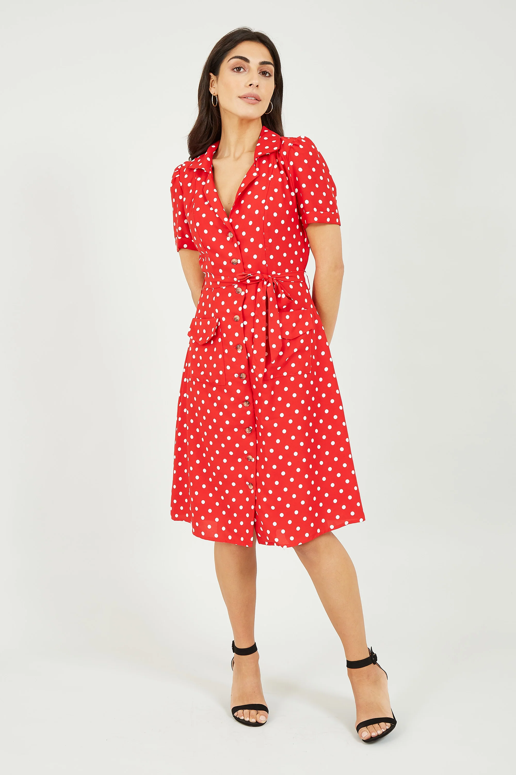 Yumi Red Spot Retro Shirt Dress - Image 7