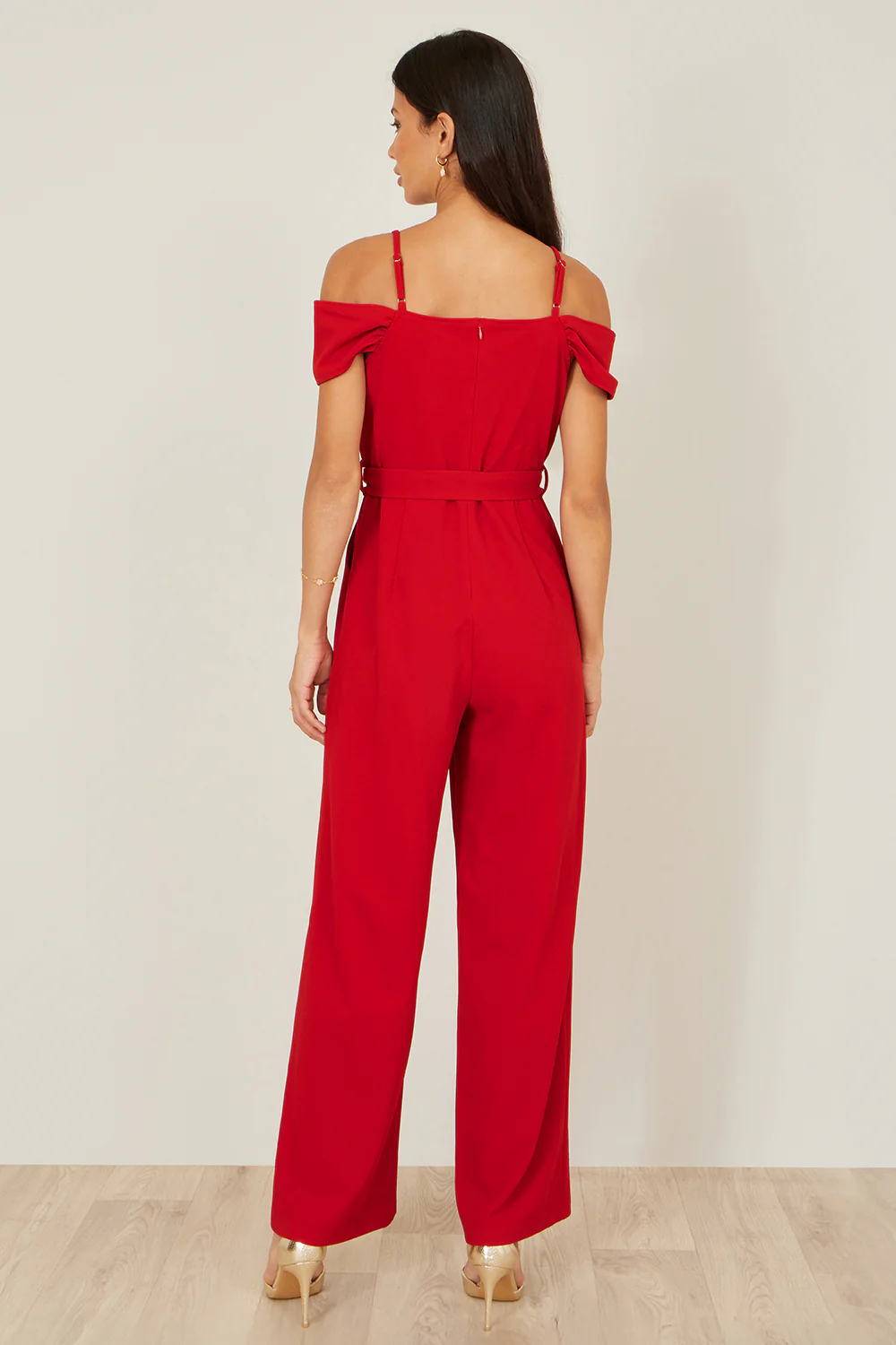 Yumi Red Stretch Bardot Jumpsuit - Image 5