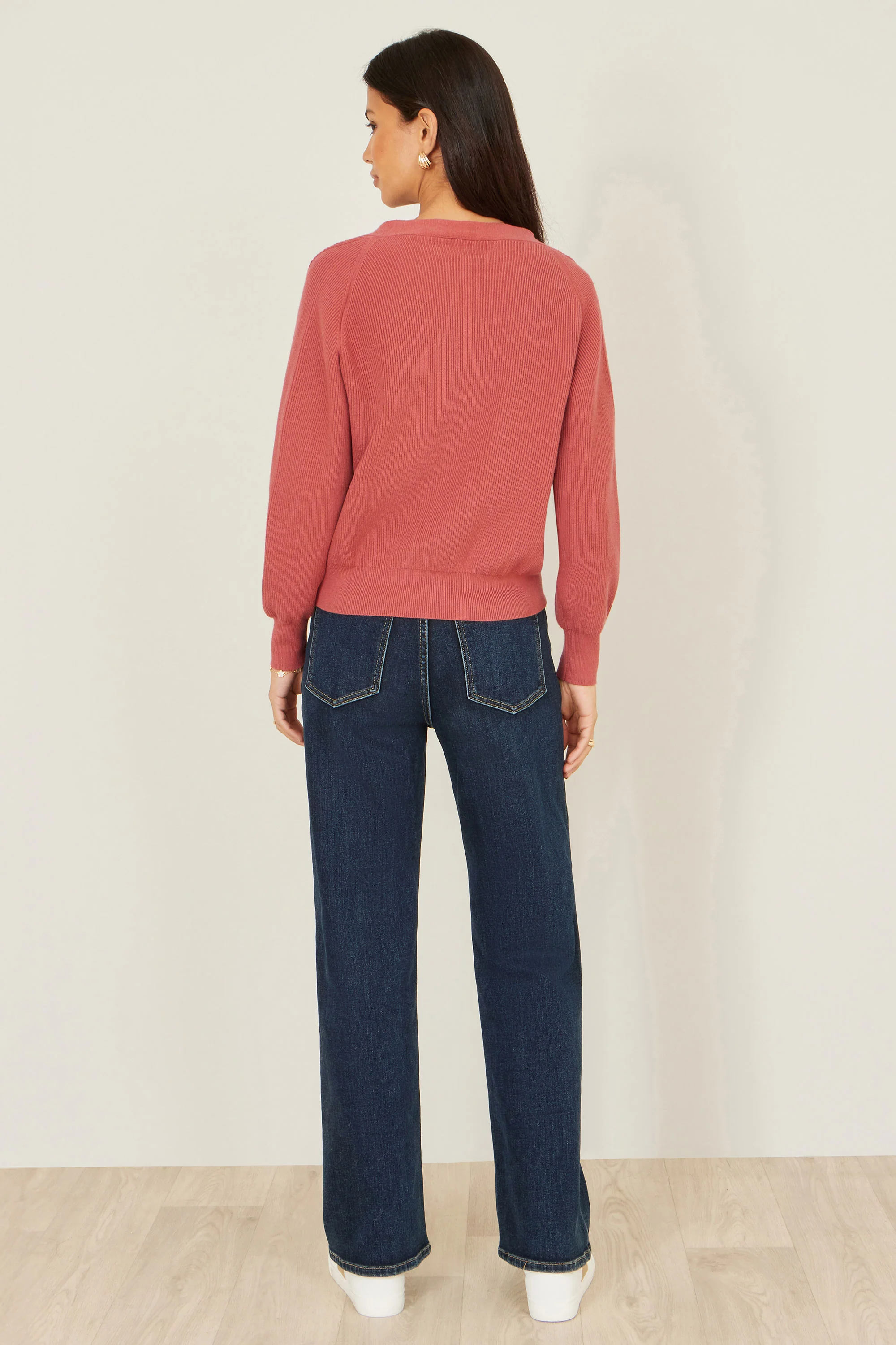 Yumi Rose Pink Relaxed Fit Cardigan With Stitch Detail - Image 4