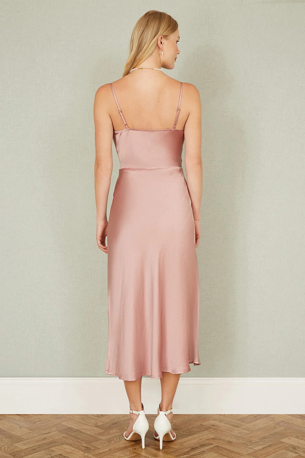 Yumi Rose Pink Satin Cowl Neck Midi Slip Dress - Image 4