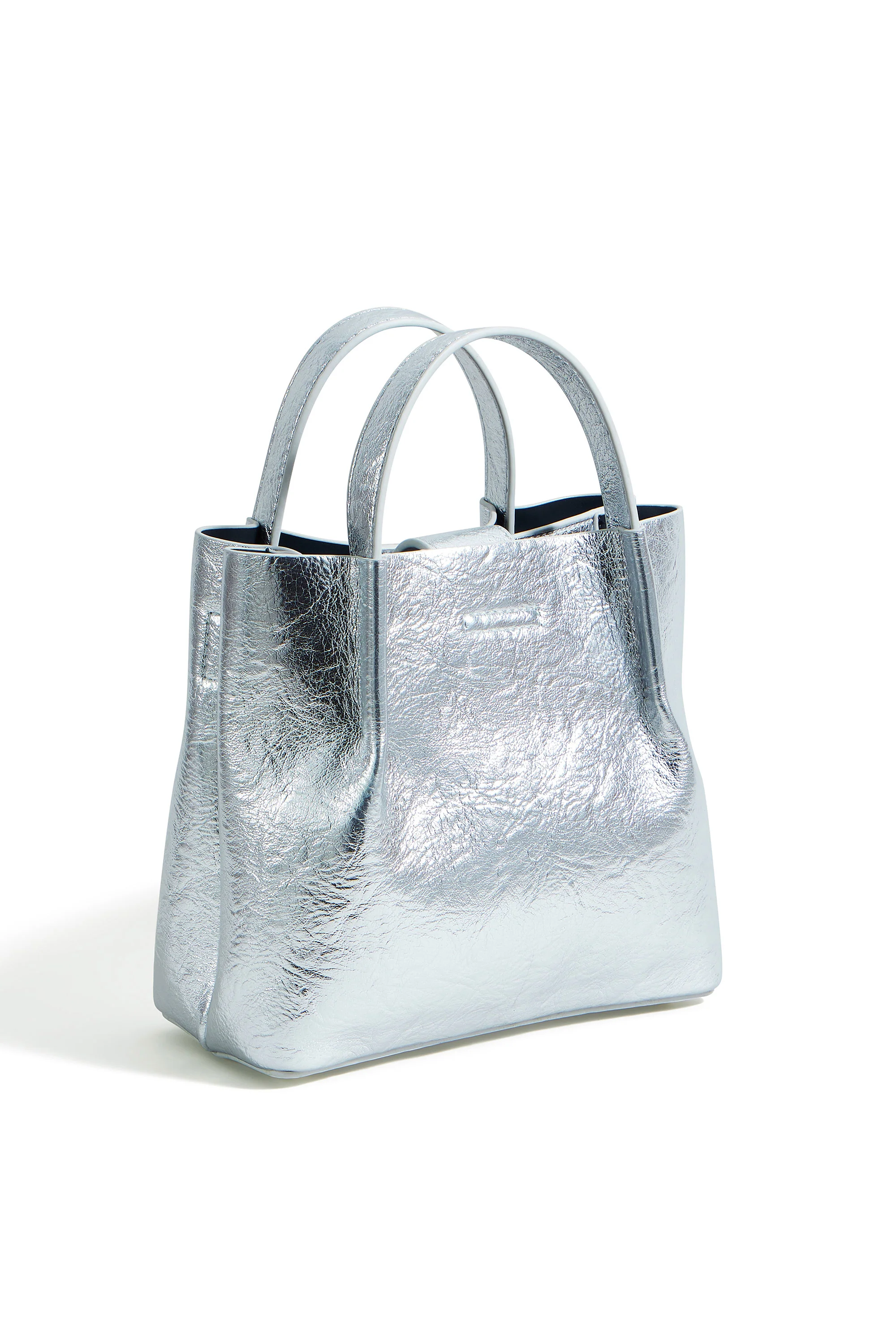 Yumi Silver Metallic Small Tote Bag - Image 2