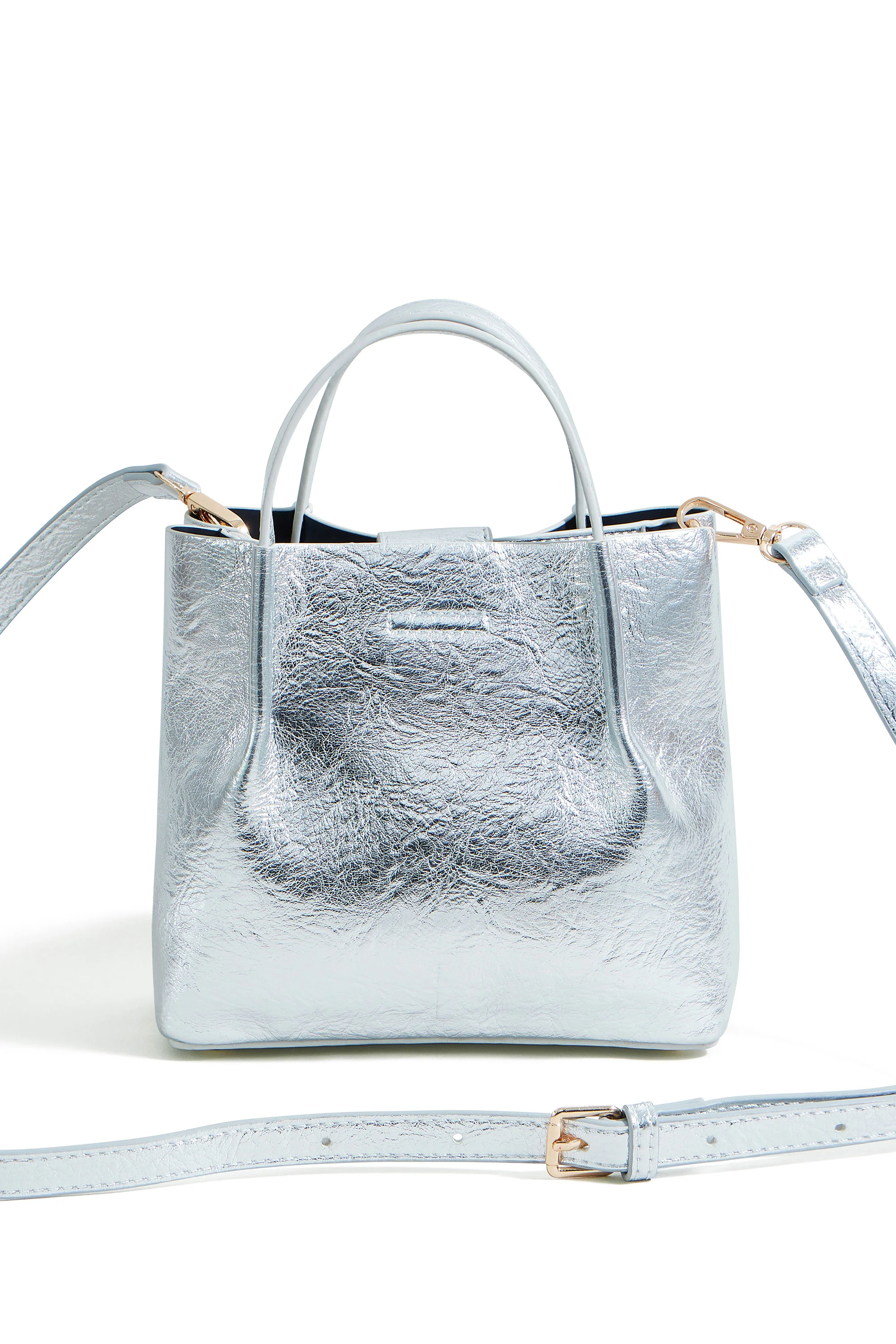 Yumi Silver Metallic Small Tote Bag - Image 3