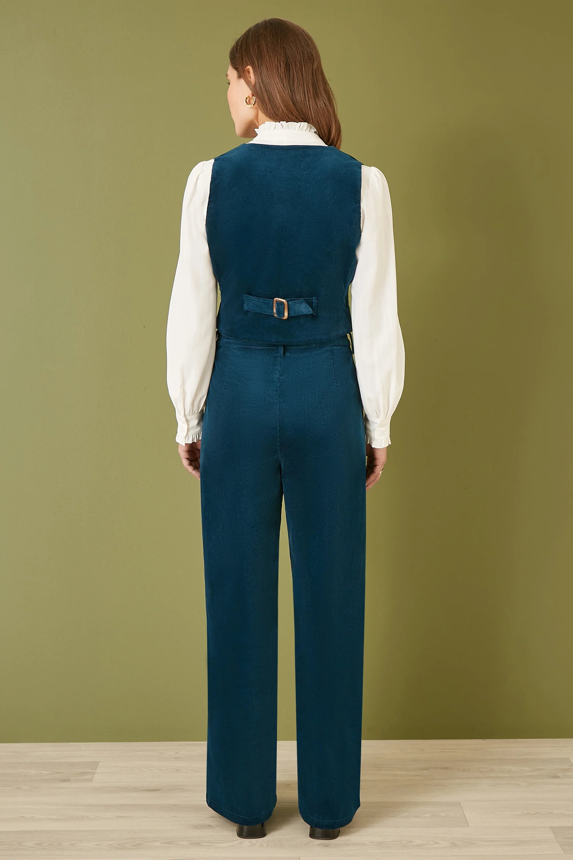 Yumi Teal Cord Trousers With Patch Pockets - Image 4