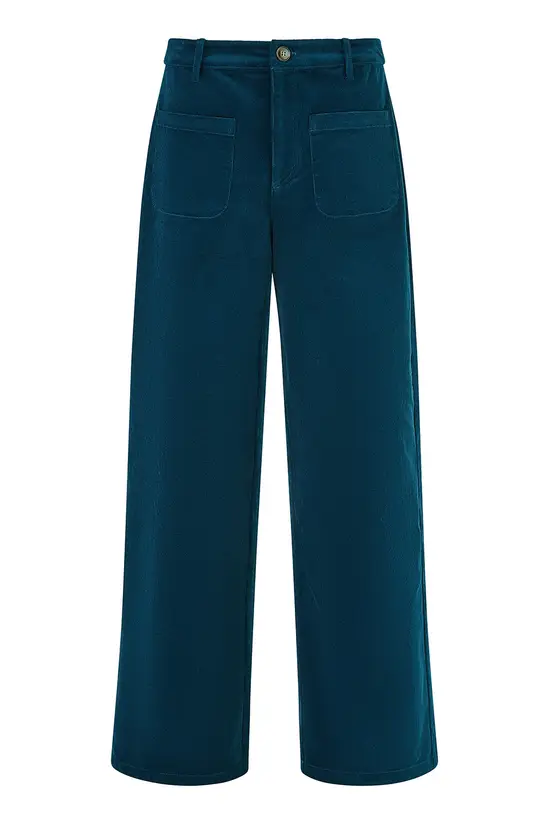 Yumi Teal Cord Trousers With Patch Pockets - Image 5