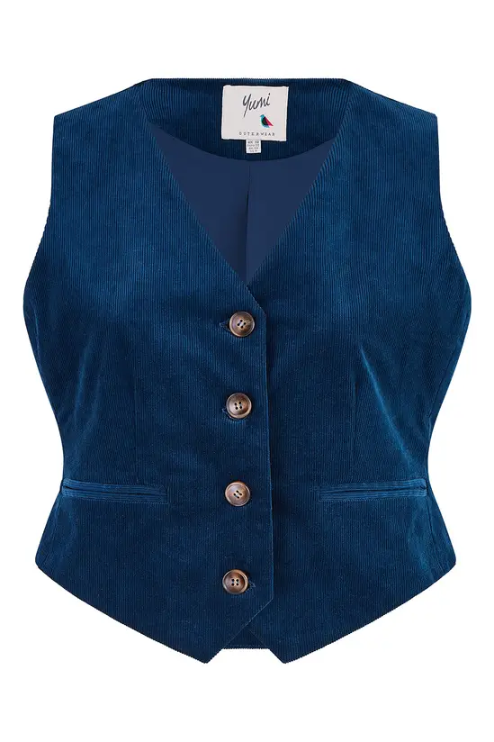 Yumi Teal Cord Waistcoat - Image 4