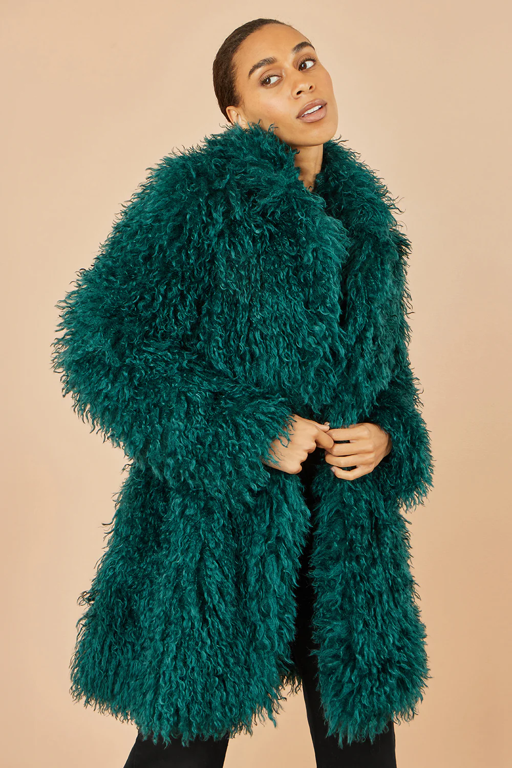 Yumi Teal Luxe Long Hair Fur Coat - Image 3