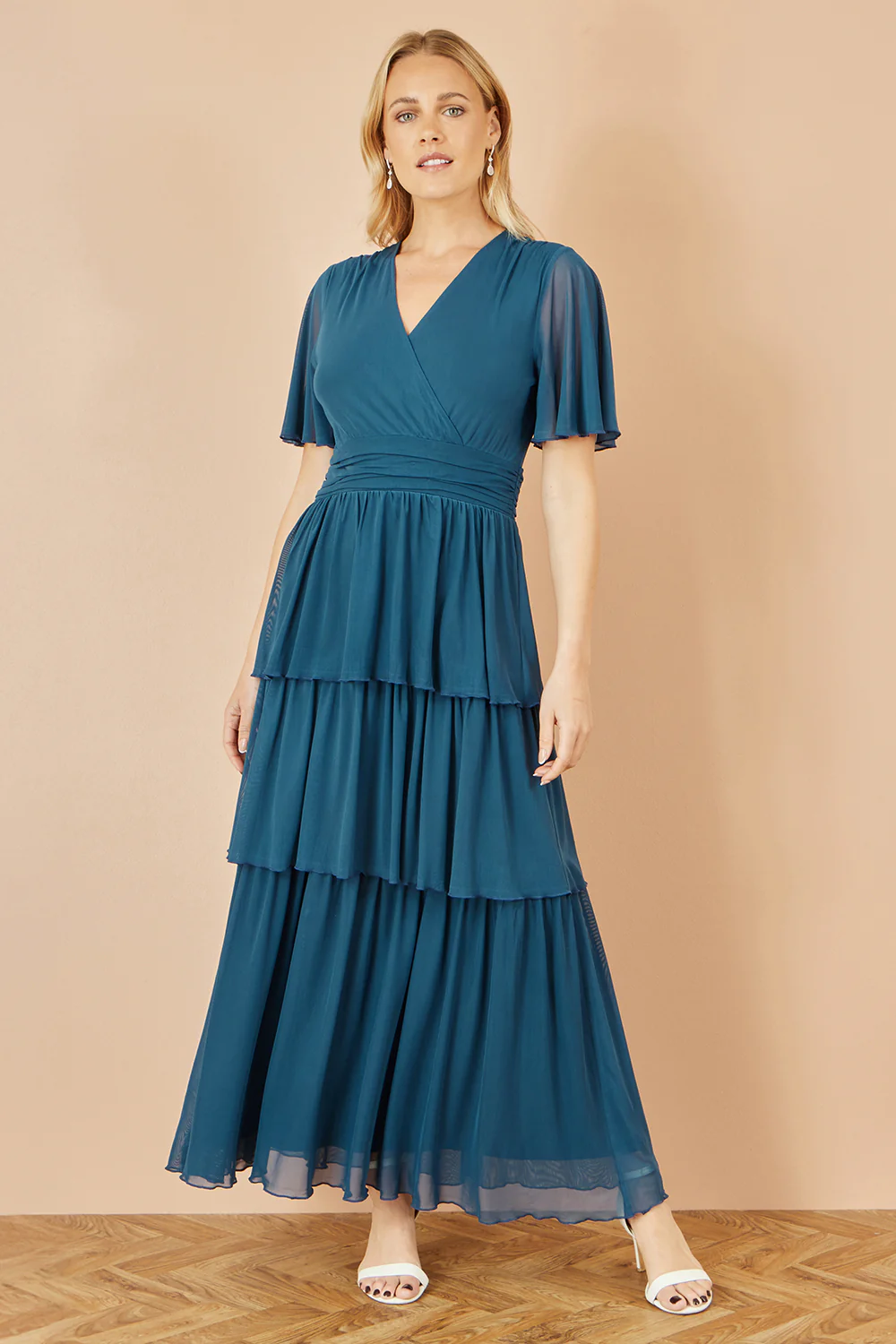 Yumi Teal Mesh Tiered Maxi Dress - Image 3