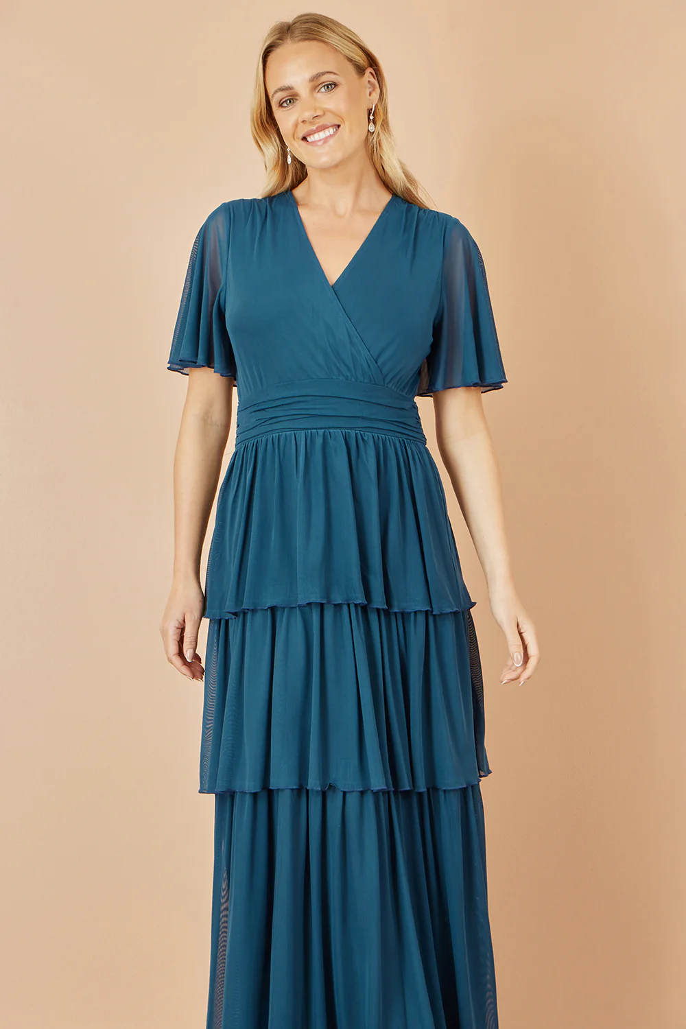 Yumi Teal Mesh Tiered Maxi Dress - Image 5