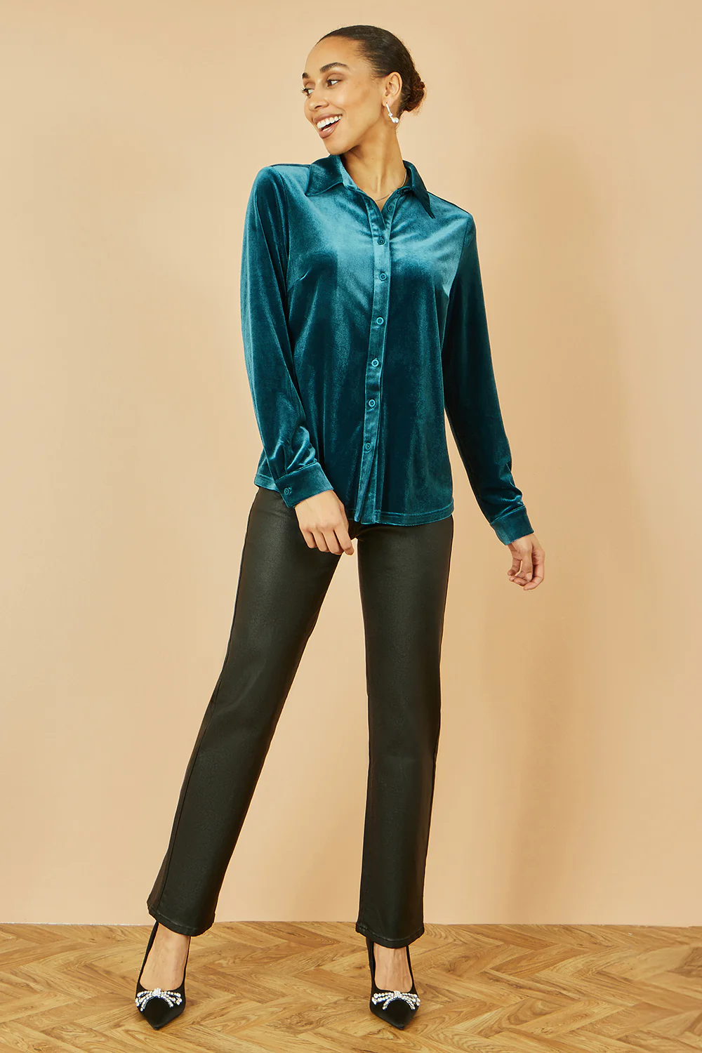 Yumi Teal Velvet Relaxed Fit Shirt - Image 4