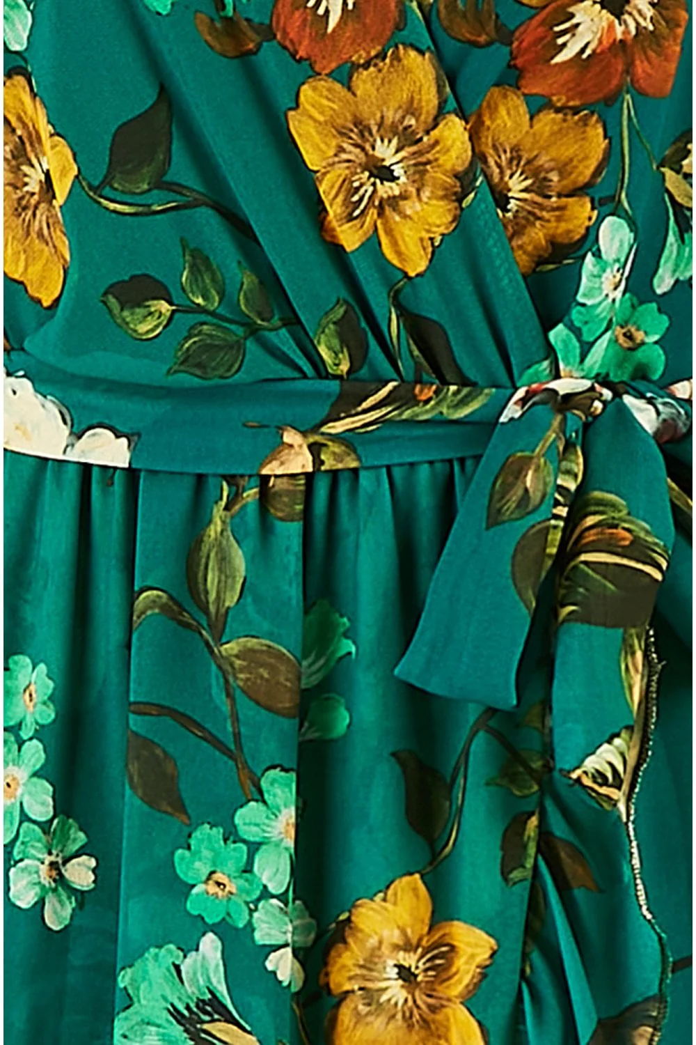 Yumi Teal Watercolour Dip Hem Midi Wrap Dress - Image 7