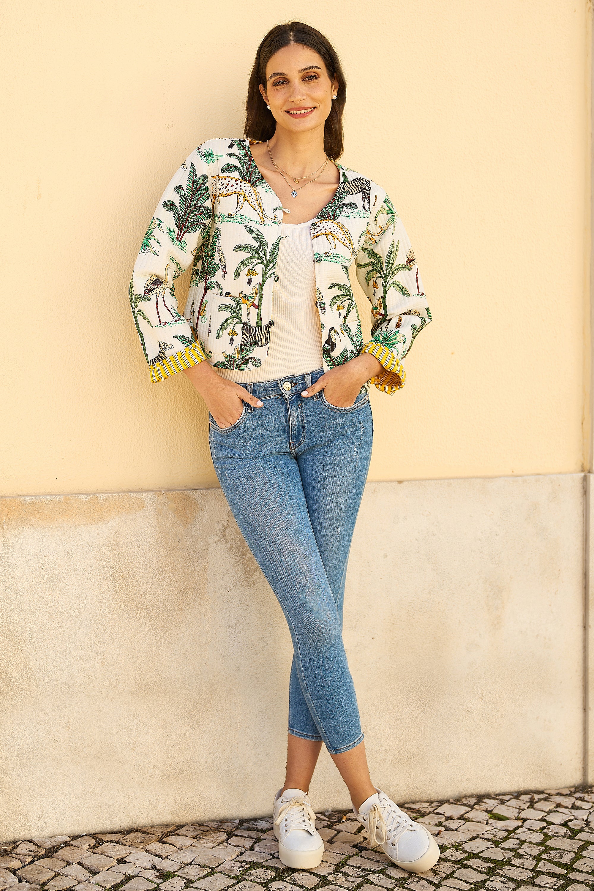 Yumi White Animal Reversible Cotton Quilted Jacket - Image 6