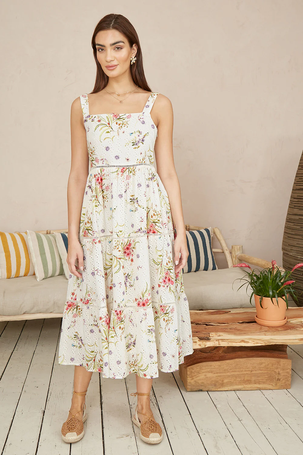 Yumi White Floral Broderie Anglaise Midi Sun Dress - Image 2