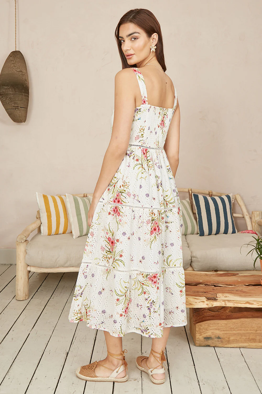 Yumi White Floral Broderie Anglaise Midi Sun Dress - Image 3
