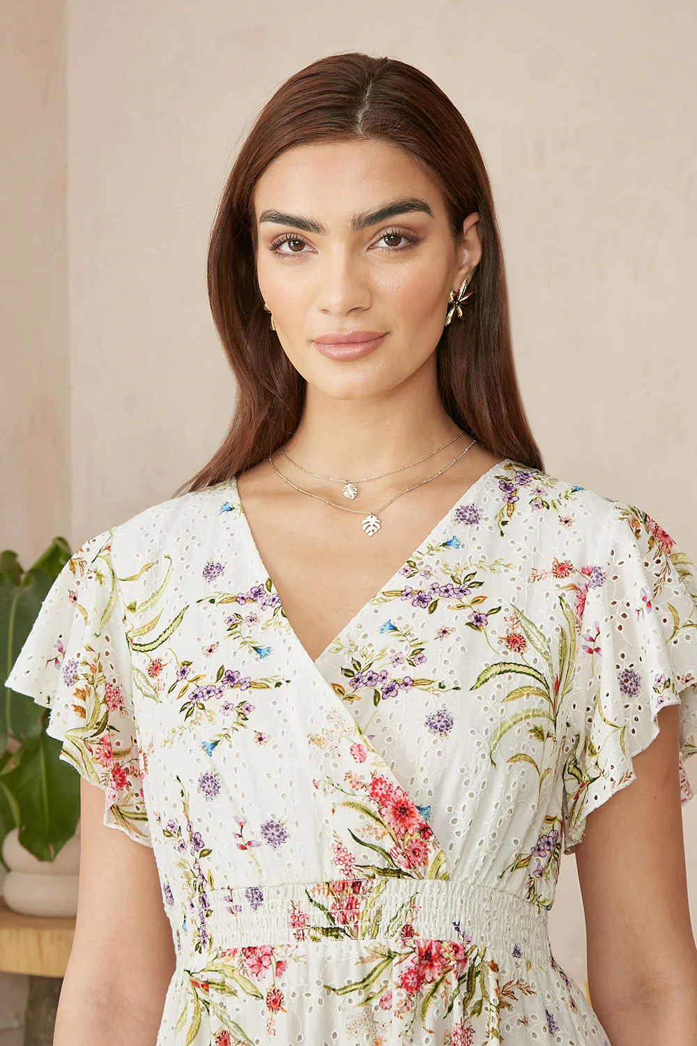 Yumi White Floral Broderie Anglaise Wrap Midi Dress - Image 2