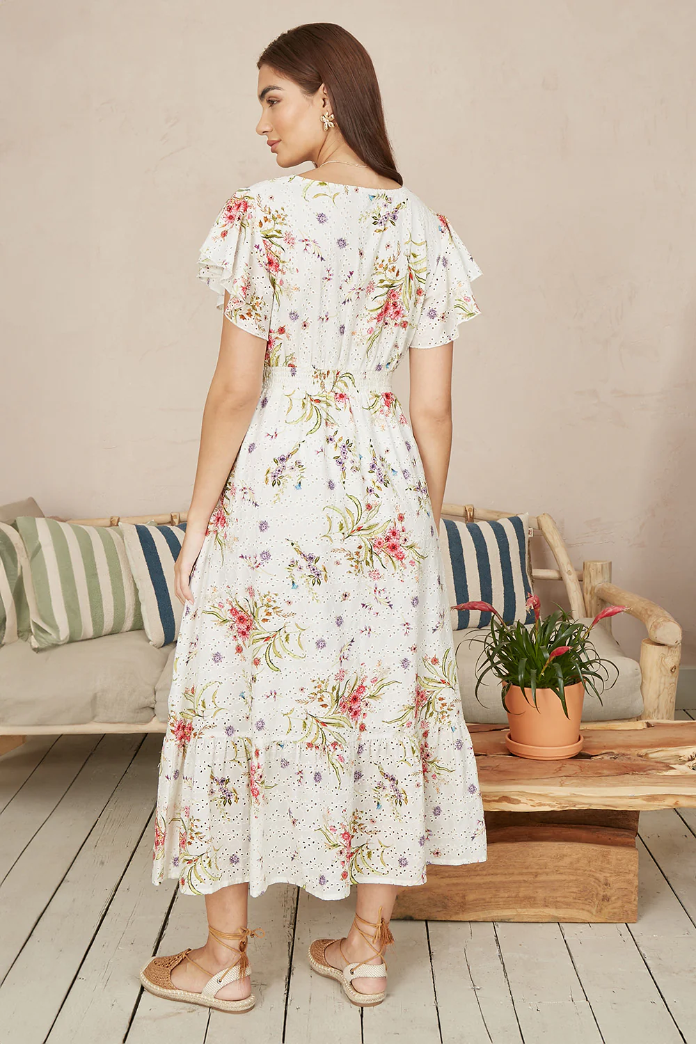 Yumi White Floral Broderie Anglaise Wrap Midi Dress - Image 4