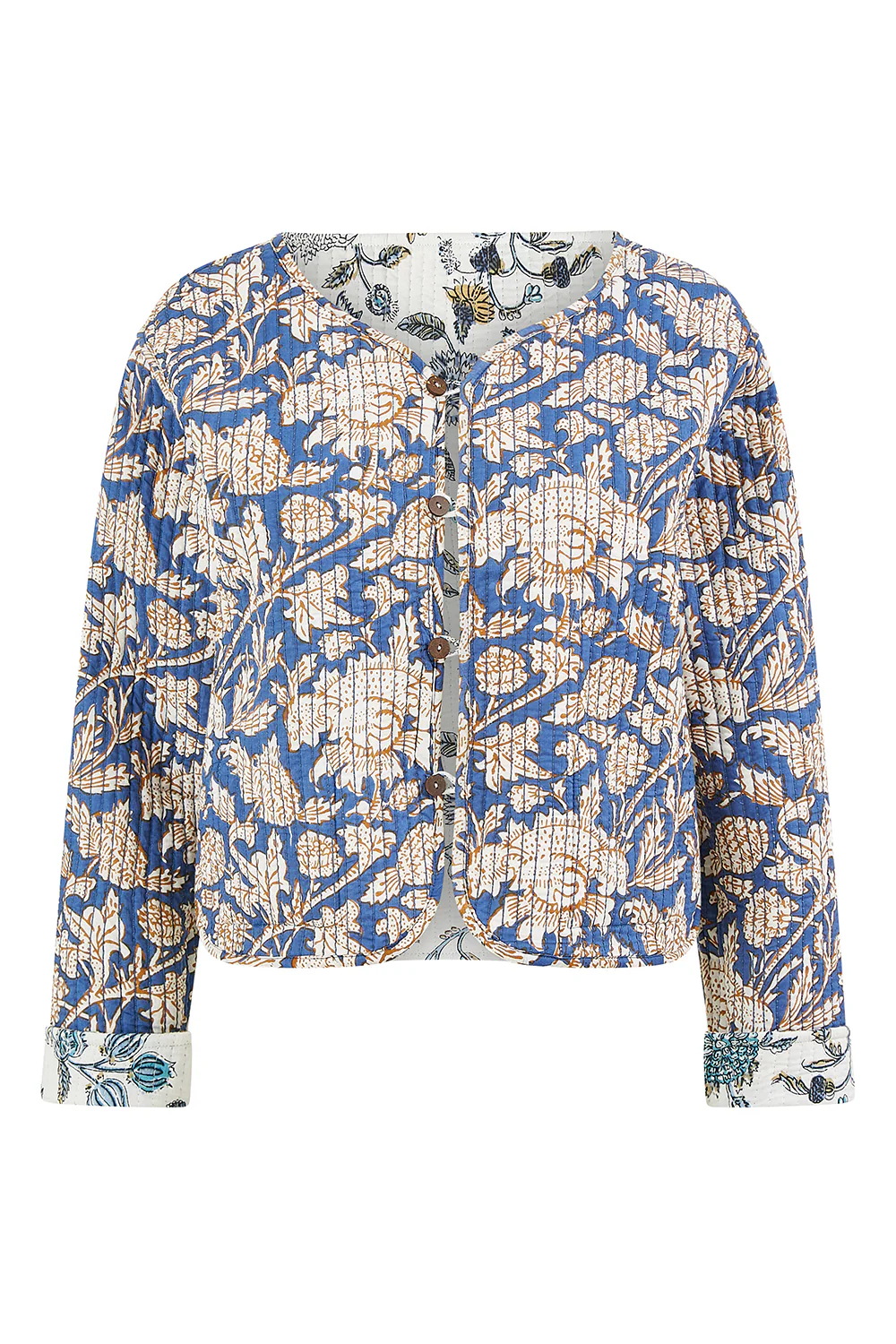 Yumi White Floral Reversible Cotton Quilted Jacket - Image 5