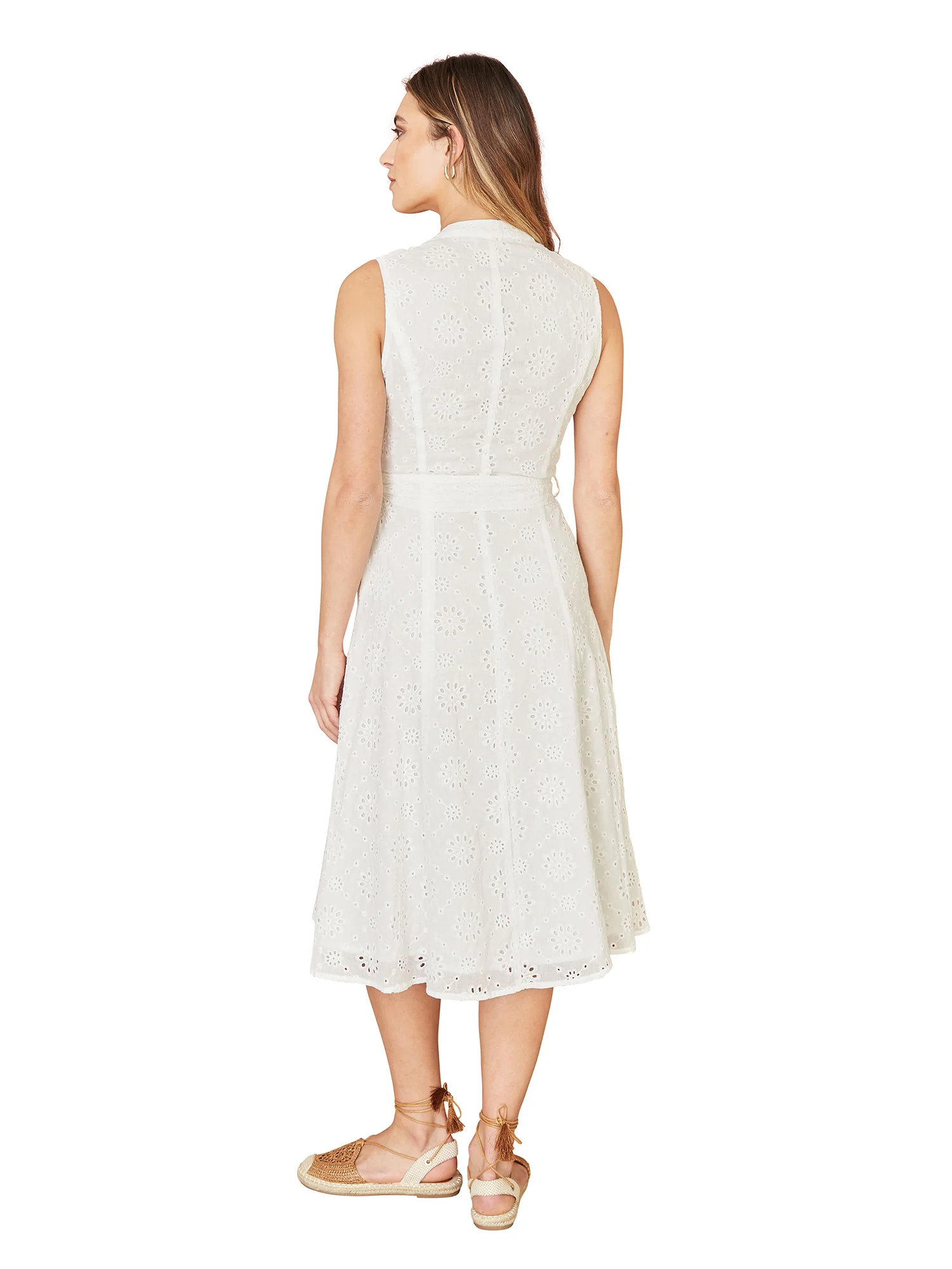 Yumi White Flower Broderie Anglaise Cotton Shirt Dress - Image 5