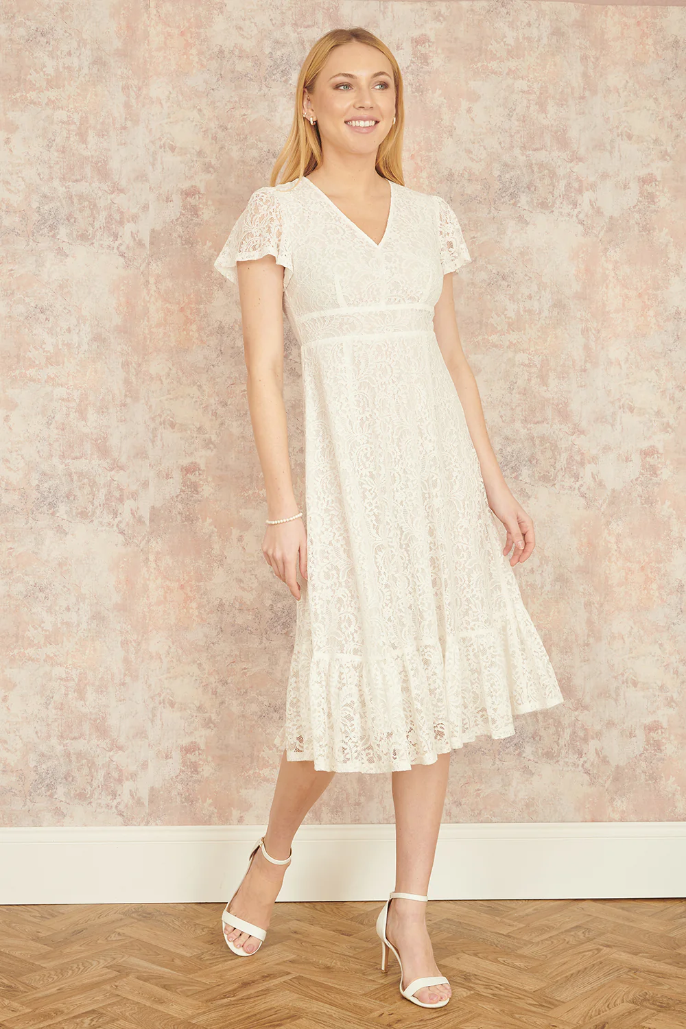 Yumi White Lace Midi Skater Dress - Image 5