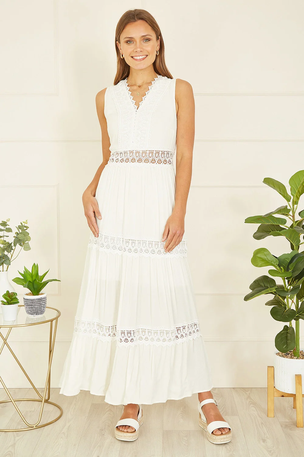 Yumi White Lace Trim Cotton Midi Sun Dress - Image 2
