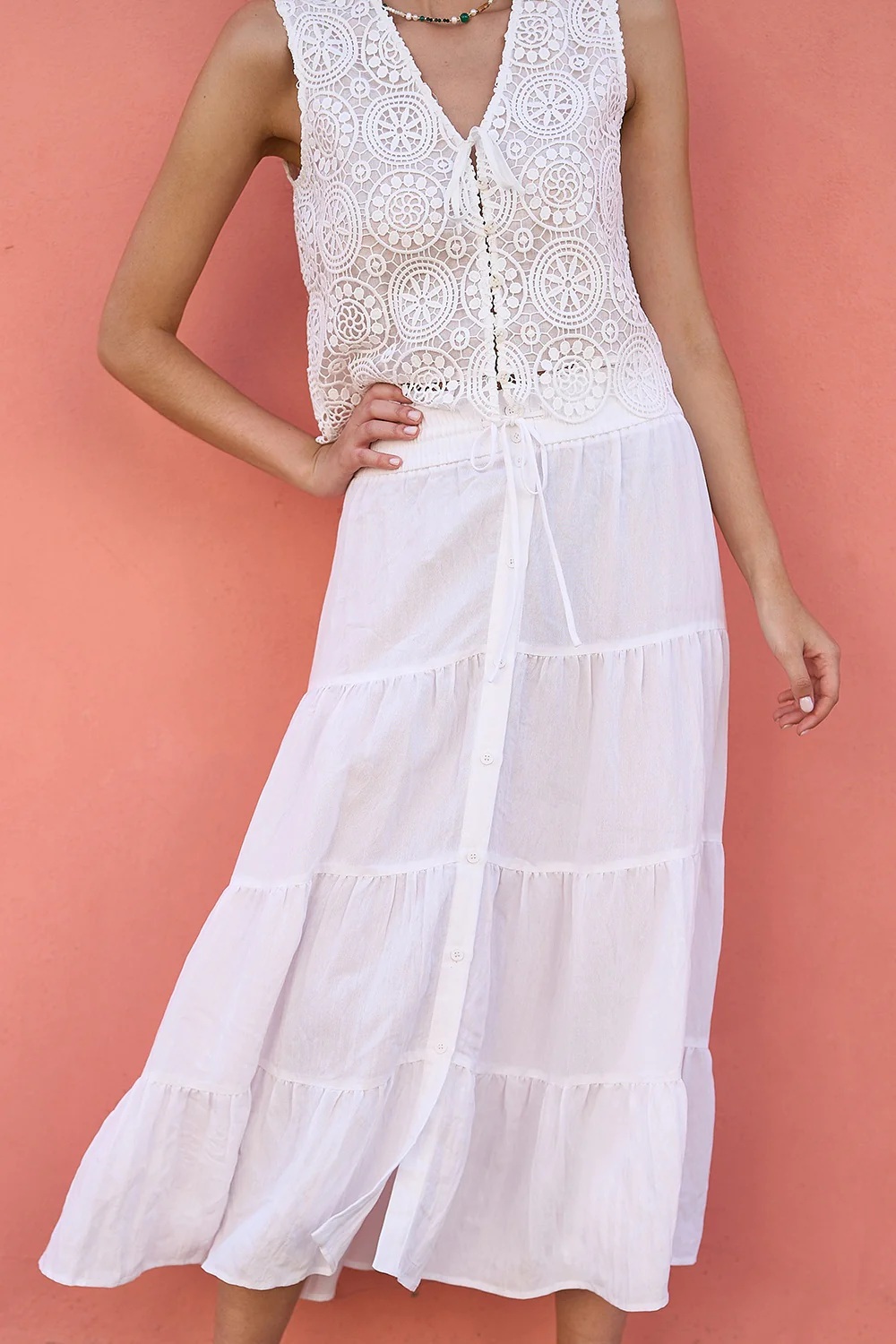 Yumi White Midi Boho Skirt - Image 4