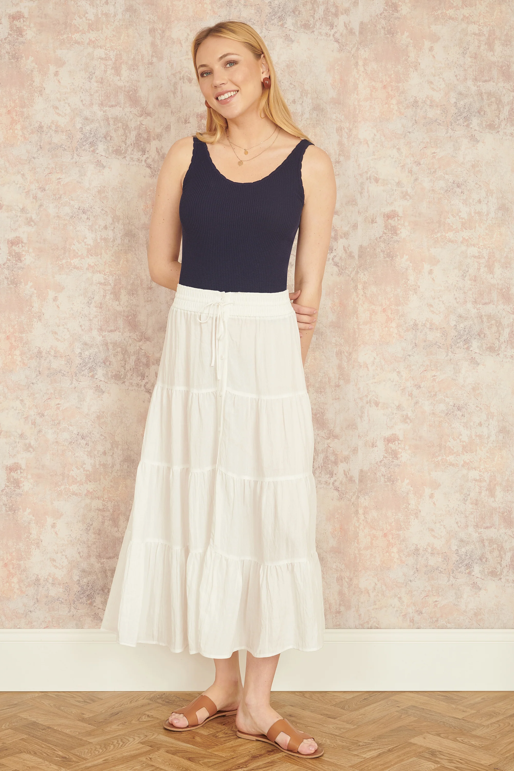 Yumi White Midi Boho Skirt - Image 5
