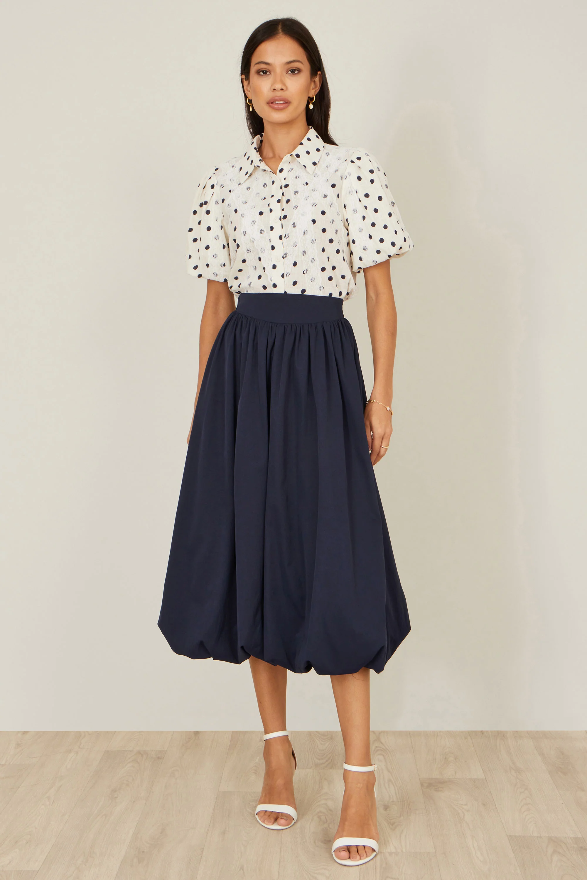 Yumi White Polka Dot Lace Boxy Shirt - Image 3