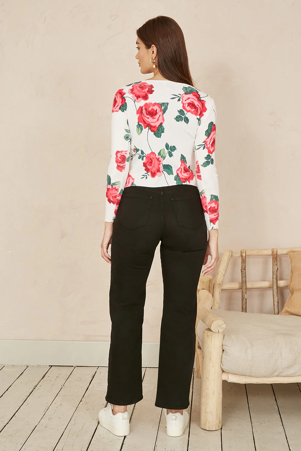 Yumi White Rose Print Cardigan With Tie Front - Image 3