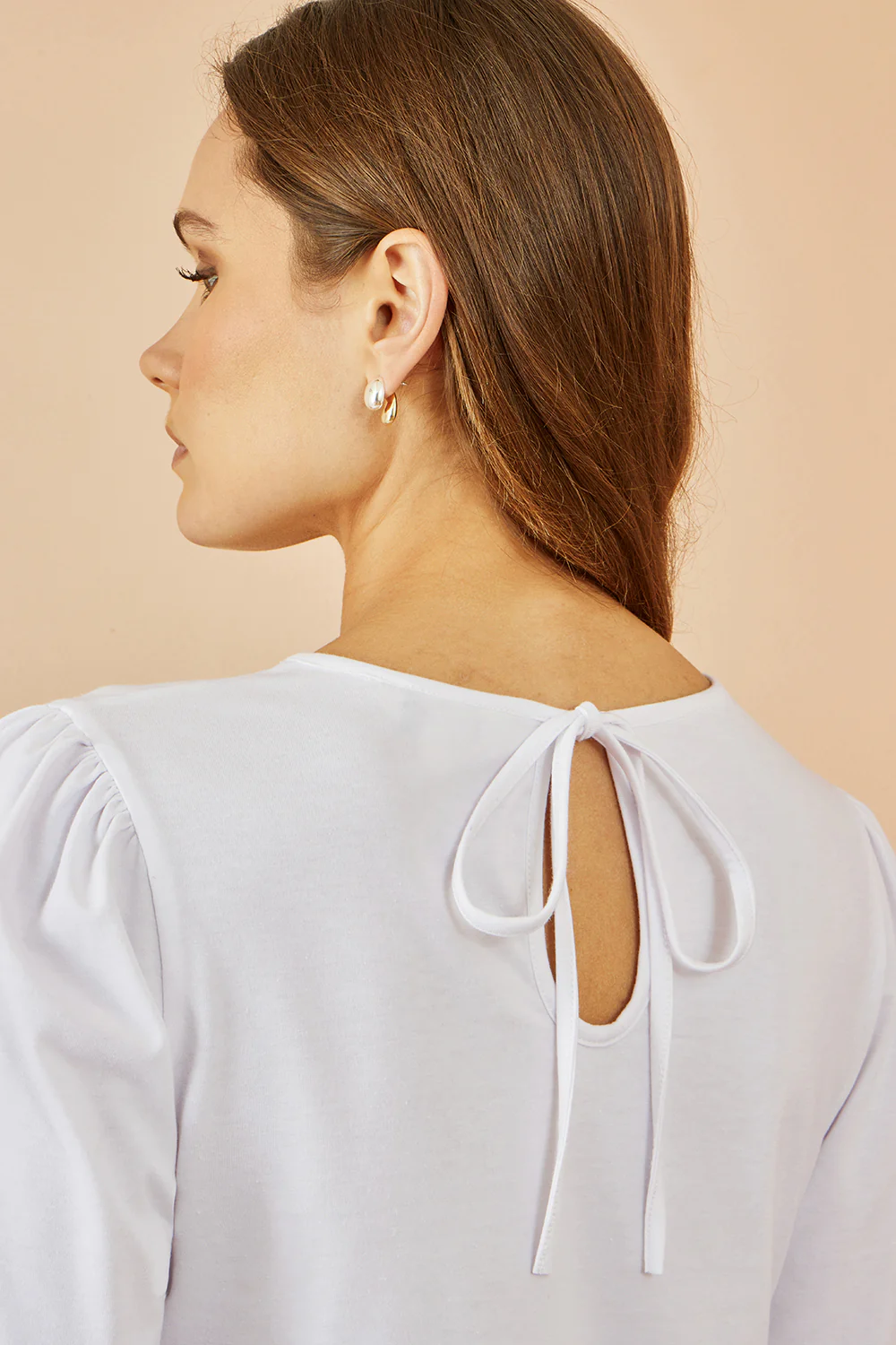 Yumi White Stretch Cotton Jersey Long Sleeve Top - Image 2