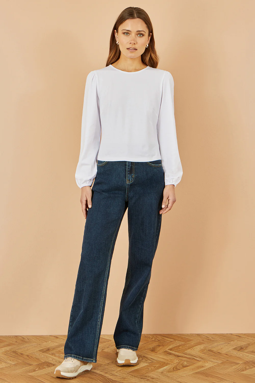 Yumi White Stretch Cotton Jersey Long Sleeve Top - Image 3
