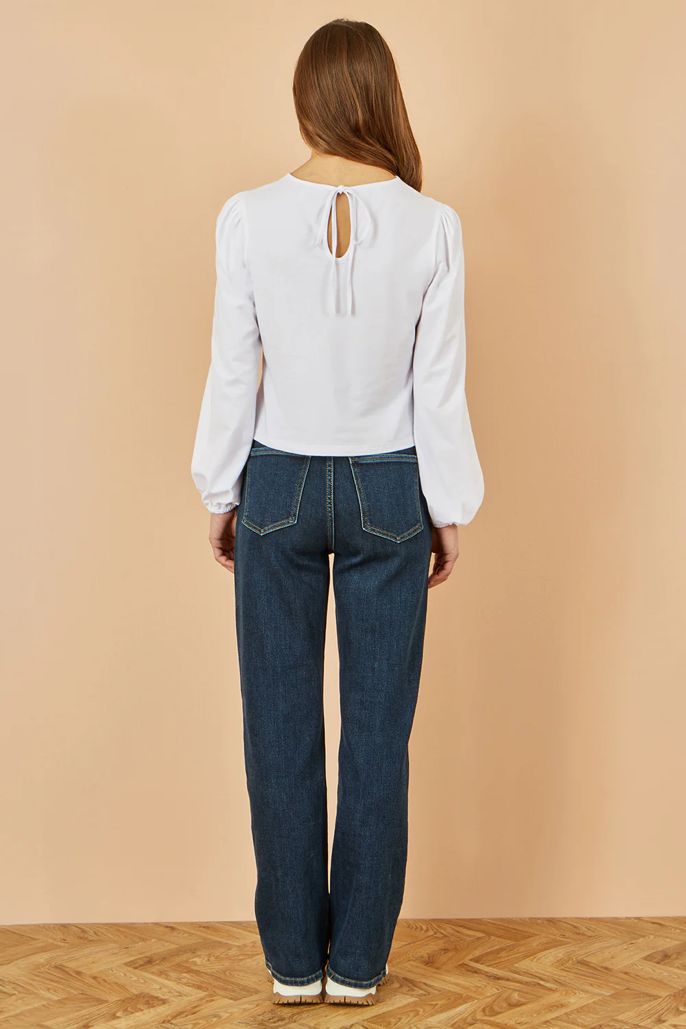 Yumi White Stretch Cotton Jersey Long Sleeve Top - Image 4