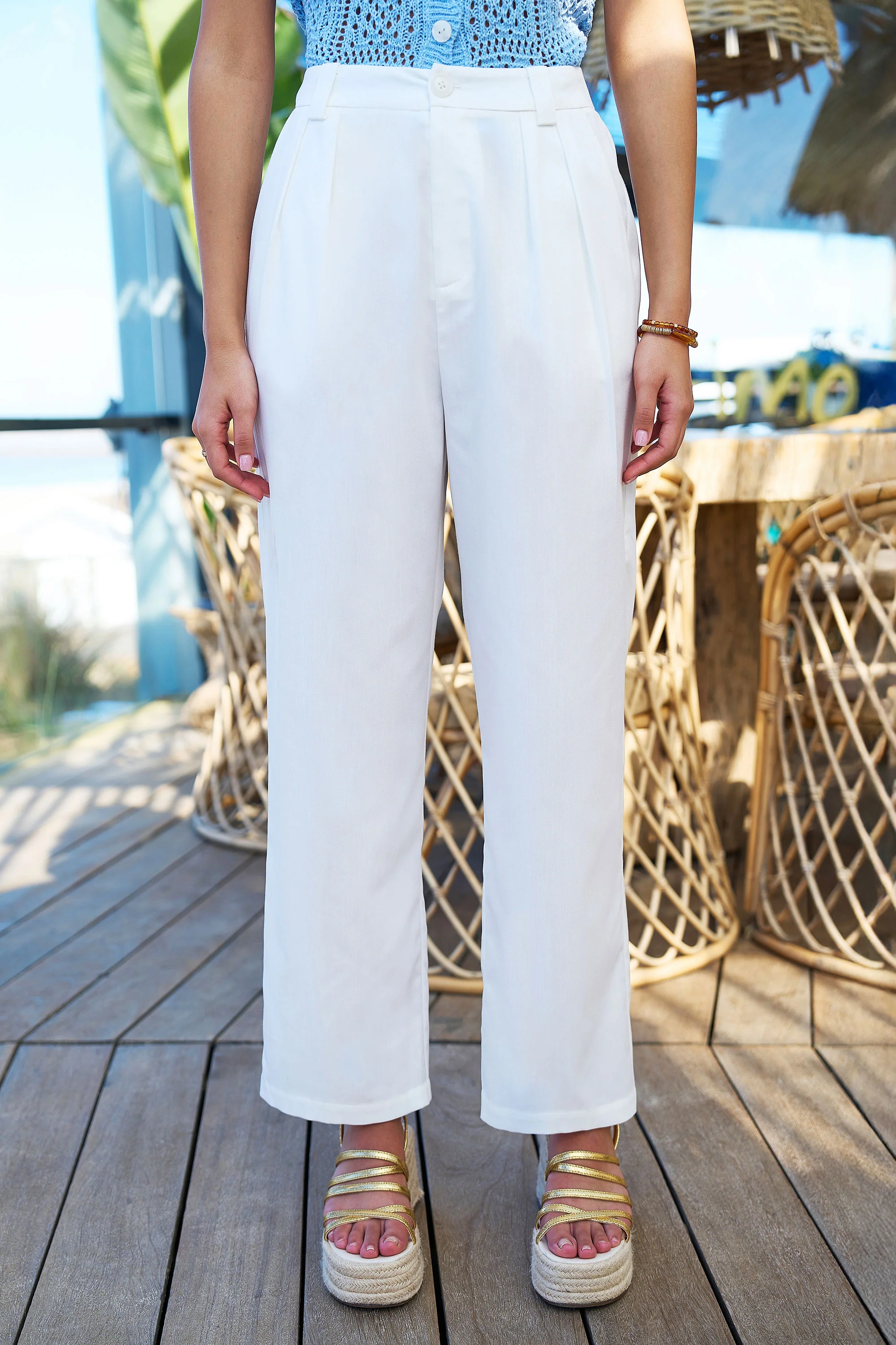 Yumi White Wide Leg Trousers - Image 4
